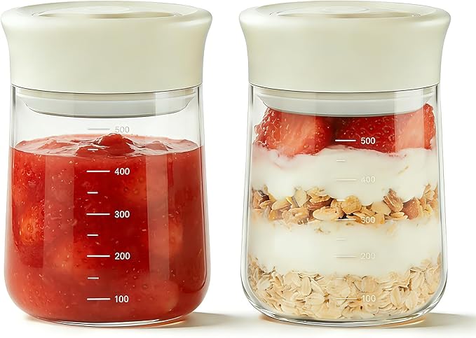 2-Pack 17oz Overnight Oats Container with Airtight Twist-Seal Lid | Wide Mouth, Easy Open/Clean, Clear Borosilicate Mason Jar With Scale for Coffee, Nuts, Tea, Oats, Jams, Pickles, Candy, Sugar