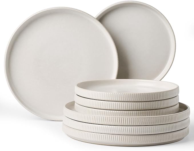 Ceramic Dinnerware Sets for 4, 8-Piece Flat Dinner Plates and Salad Plates | Famiware Premium Stoneware Dishes, Chip & Scratch Resistant, Microwave & Dishwasher Safe, Everyday & Serving Use, Matte White