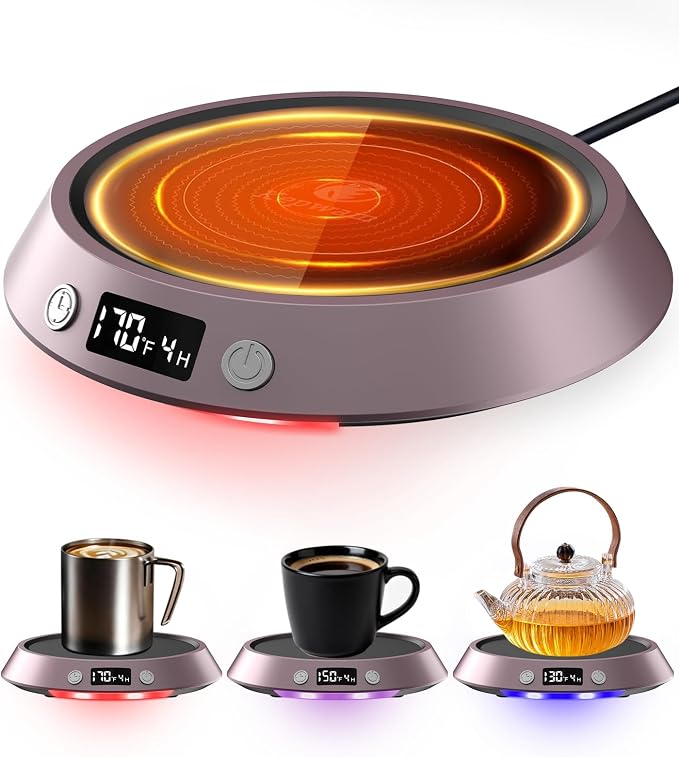 Kepwam Mug Warmer for Desk, Coffee Warmer with 3 Temp Settings & 2-9H Timer | 50W Fast Heating Beverage, LED Digital Display, Works for Coffee Mugs & Candle Jars, Multifunctional Gift fo Home & Office