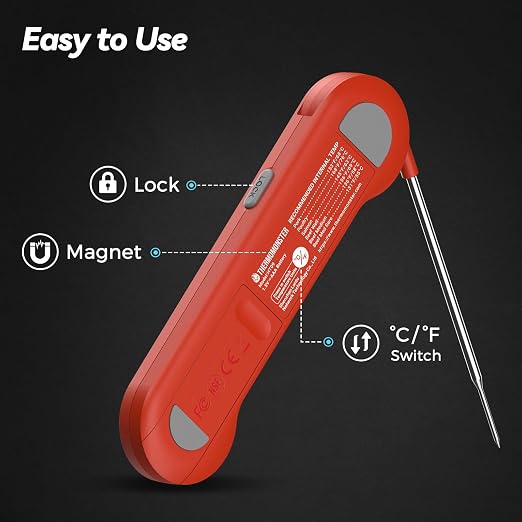 0.5 Sec Instant Read Meat Thermometer Digital with ±0.5℉ Precision, Red | Food Thermometer for Cooking Kitchen Gadgets, Oven Grill Candy BBQ Essentials Accessories, Gifts for Him Dad Men Birthday