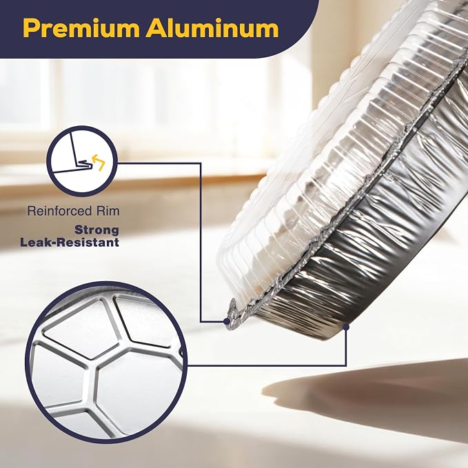 Fit Meal Prep 50 Pack 7" Round Aluminum Foil Pans with Clear Dome Lids, Disposable Pie Tins, Take out Containers, Freezer Oven Safe Baking Pans for Storing, Cooking, Storage