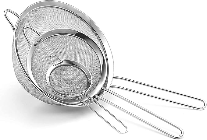 Cuisinart HM-90BCS Power Advantage Plus 9-Speed Handheld Mixer with Storage Case, Brushed Chrome & Set of 3 Fine Mesh Stainless Steel Strainers