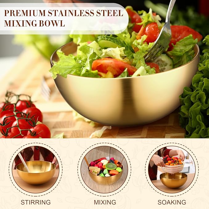 Nuogo 10 Pcs 9.8 Inch Gold Bowls Stainless Steel Esthetician Facial Bowls | Multi-use for Spa Facials Baking Serving, Christmas Wedding Decor, Professional Mixing Prep, Salad Fruit Candy Display Bowls