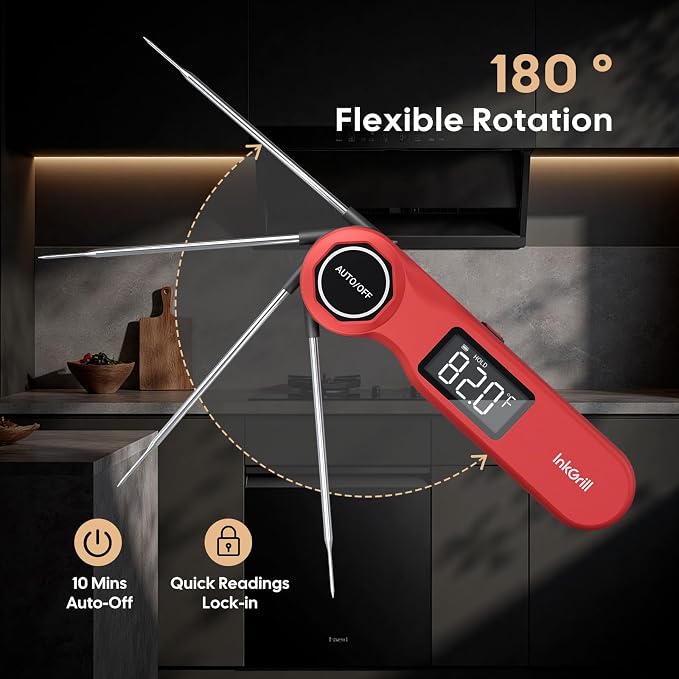 Rechargeable Waterproof Digital Instant Read Meat Thermometer | 0.5 Sec Professional Grill Thermometer Kitchen Cooking with Calibration, Large VA Display Backlit for Steak Turkey BBQ Candy