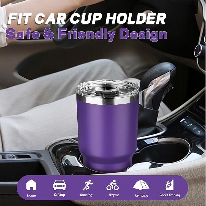 30 oz Tumbler with Lids and Straws, Stainless Steel Insulated Coffee Tumbler, Double Wall Vacuum Insulated Travel Mug Cup, Leakproof Thermal Coffee Cup for Hot and Cold Drinks (Purple)