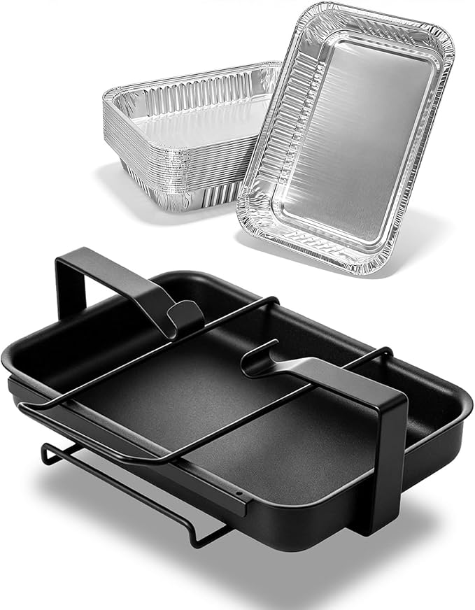 7515 Drip Pan Holder & 20 Liners for Weber Spirit Summit 8.6 x 6 | Catch Pan & Grease Tray Foil Liners for Weber 93305 & 6415, Drip Tray for Weber Spirit, Genesis, Genesis II & Summit Grills