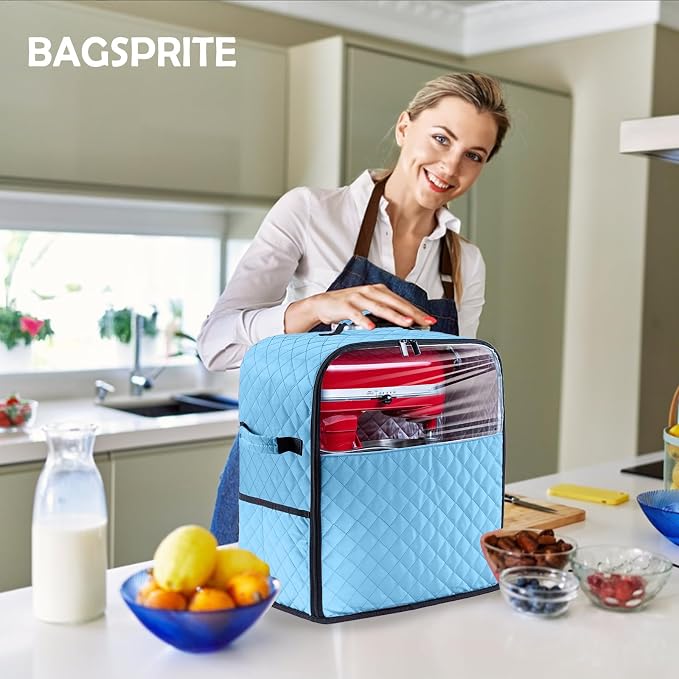 BAGSPRITE Stand Mixer Cover with Appliance Sliders Base Compatible with KitchenAid Mixer-Storage Bag for 4.5/5 Quart with Pockets for Kitchen Aid Accessories and Attachments