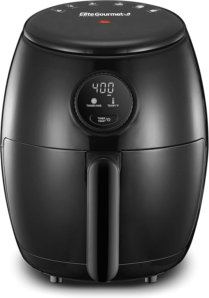Elite Gourmet EAF2612D Personal Programmable Air Fryer, 1000W, 2.1Qt, Black | Compact Space-Saving Design, Oil-Less Healthy Cooker, Timer & Temperature Controls