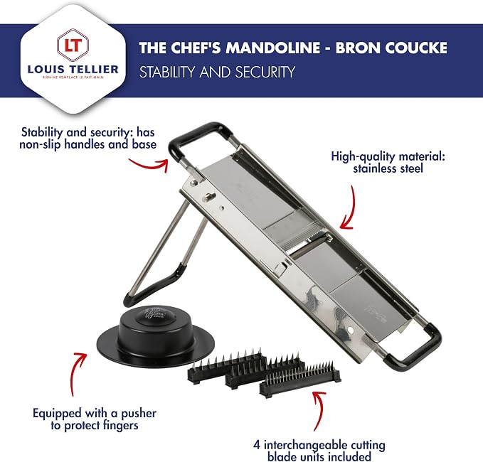 Bron Coucke Professional Mandoline Slicer – Stainless Steel – Julienne, Waffle & French Fry Cutter – Adjustable Thickness