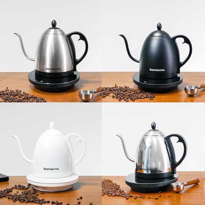Bonavita Cosmopolitan 1.0L Gooseneck Electric Kettle, Stainless Steel Water Boiler for Coffee Brew and Tea Precise Pour Control, 6 Preset Temps, Glass Touch Panel, 1200W Fast Boil, Mirror Polished