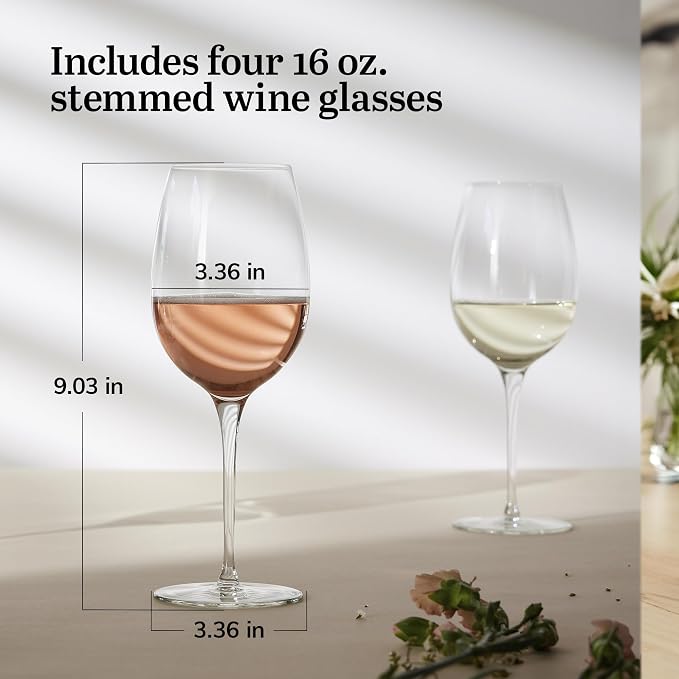 Libbey Signature Kentfield Estate All Purpose Wine Glasses Set of 4, Long Stem Wine Glasses for Red and White Wine, Perfect Glass Goblet Gift Set