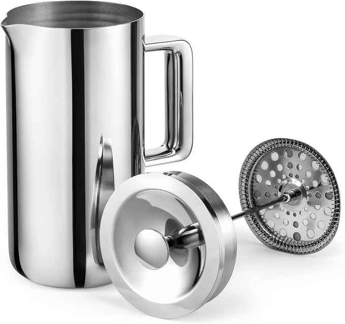 aarke Coffee Press - Stainless Steel, Insulated Double-Walled, 34oz | 100% Stainless Steel, Cool-touch Exterior, Precision Mesh Filter, Vacuum Body