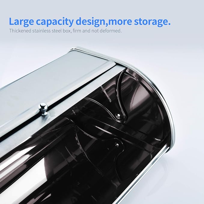 HILFA Stainless Steel Bread Box with Roll Up Lid, For Easy Kitchen Counter Storage, Bread Bin Holder,17.5X11.5X7.5 inch, Brushed,SB3100-BR