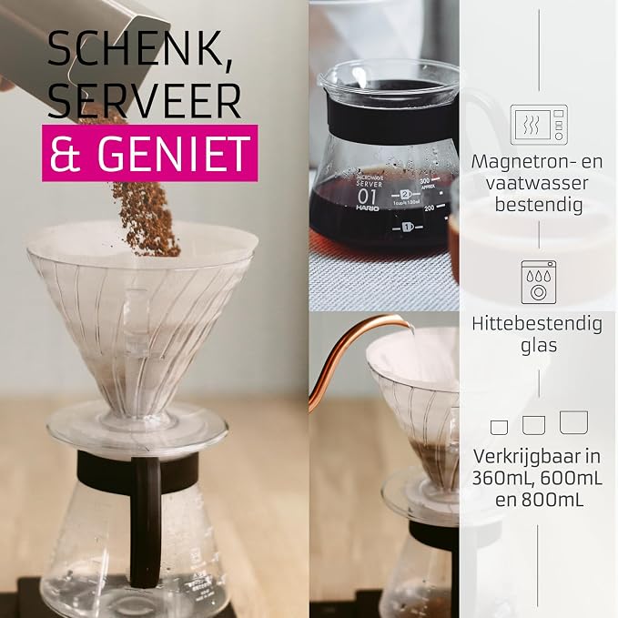 Hario V60 Glass Range Coffee Server, 360ml, Black