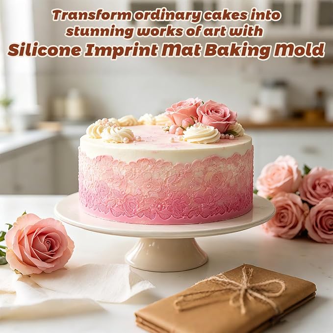 Silicone Cake Fondant Mat, Rose Impression Lace Mold | 16 x 12 Inch Texture Embosser Lace Mat for Cake Decoration, Buttercream, Candy, Soap, Chocolate, Mousse, Pottery, Clay