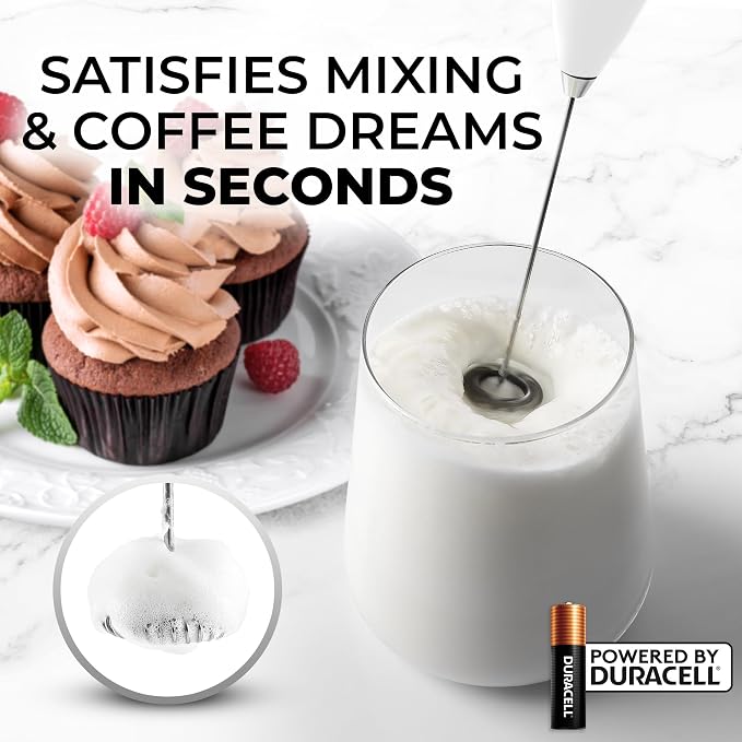 Zulay Powerful Milk Frother for Coffee with Upgraded Titanium Motor - Handheld Electric Whisk, Milk Foamer, Mini Mixer & Coffee Blender for Frappe, Latte, Matcha, No Stand - Elegant White
