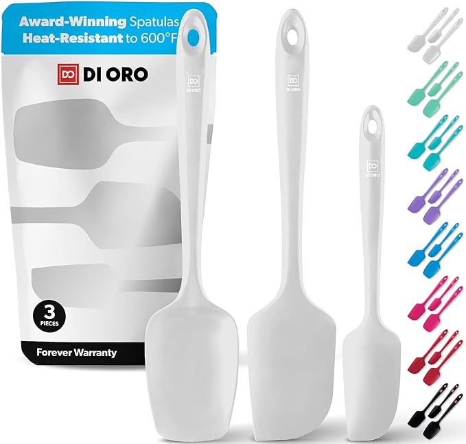 DI ORO Silicone Spatula Set - 600F Heat Resistant, 3-Pc Stone | Rubber scraper won't scratch nonstick pans; For baking, cooking, mixing, and frosting; BPA-free and dishwasher safe