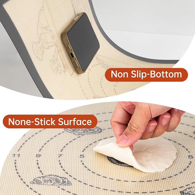 Silicone Mat for Baking, Extra Thick Silicone Baking Mat with 10 Easy Recipes, Non Stick Pastry Mat for Dough Rolling, Macaron, Cookie, bread, Pizza, Fondant/Pie Crust, Oven& Dishwasher Safe
