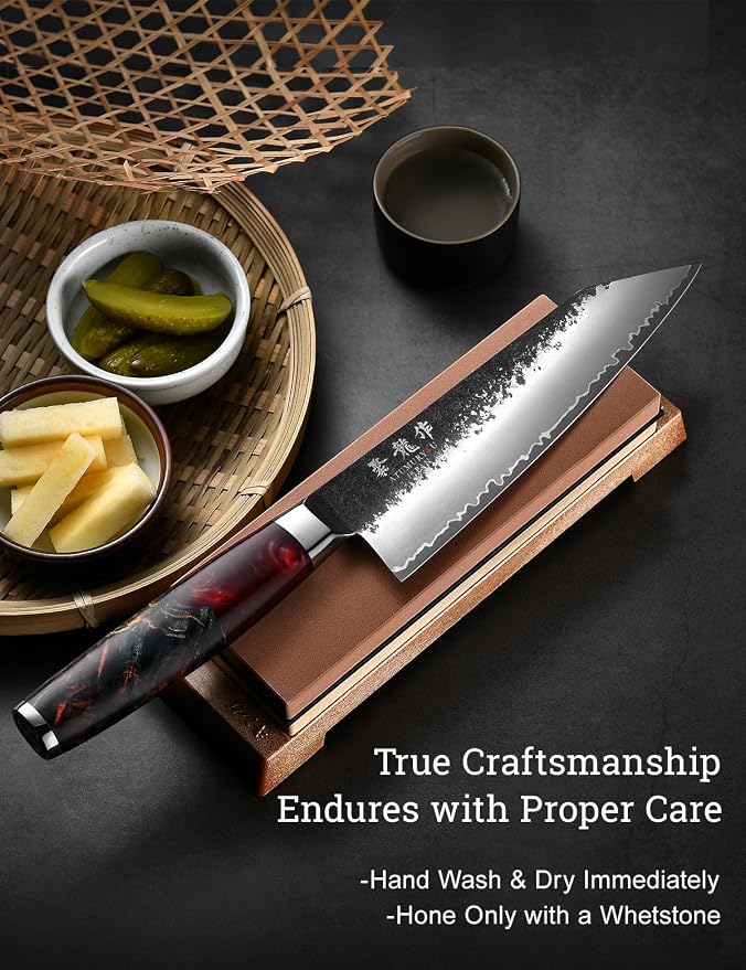 7'' Japanese Kiritsuke Chef Knife, Black Forged 3-Layer VG10 Steel Core | San-Mai Stainless Steel, Kurouchi Forged Finish, Push-Cut Precision, K-Tip Control, Resin Wood Handle, Premium Gift Box
