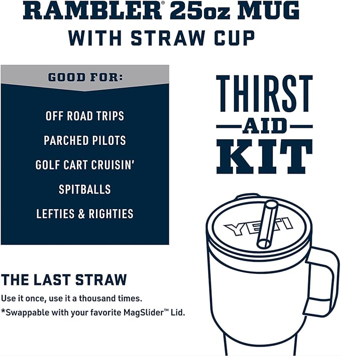 YETI Rambler 25 oz Tumbler with Handle and Straw Lid, Travel Mug Water Tumbler, Vacuum Insulated Cup with Handle, Stainless Steel, Big Wave Blue