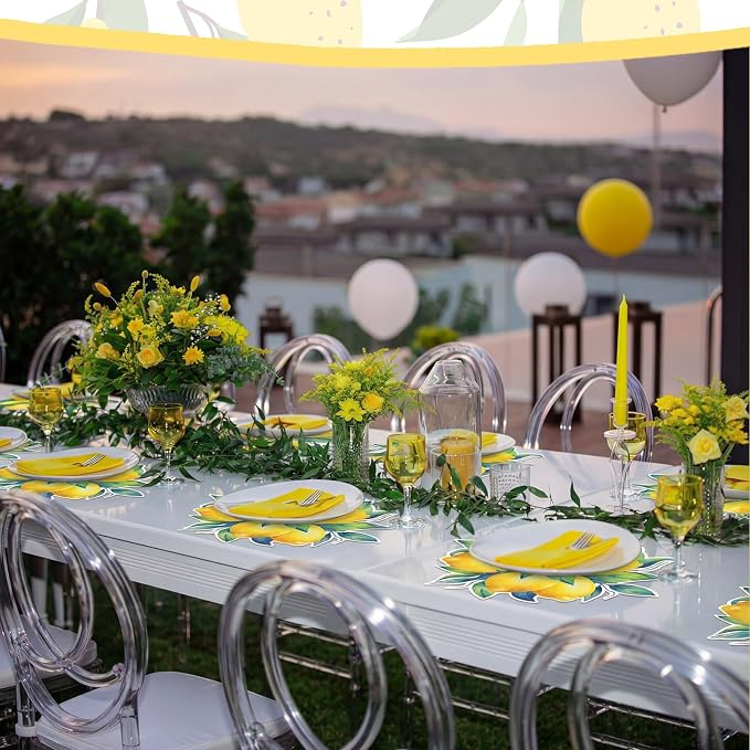 Sinmoe 100 Pcs Disposable Paper Placemats Bulk, Yellow, Lemon | Lemon Fruit Print, 14x12", Bulk, Wedding Birthday Baby Shower Banquet, Easy Clean Tabletop Decor