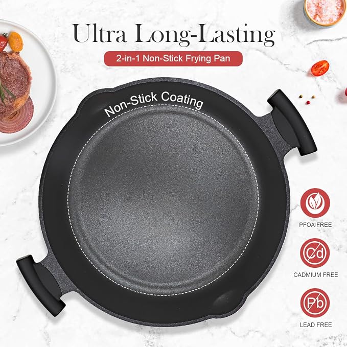 AIKENBBKK Frying Pan Skillet Nonstick with Lid, 14 Inch Large Deep Saute Pan, Big Induction Pan Non Stick, 2-1 Cooking Cookware with Helper Handle, Family Size, Suitable for All Stoves, PFOA-Free, Red