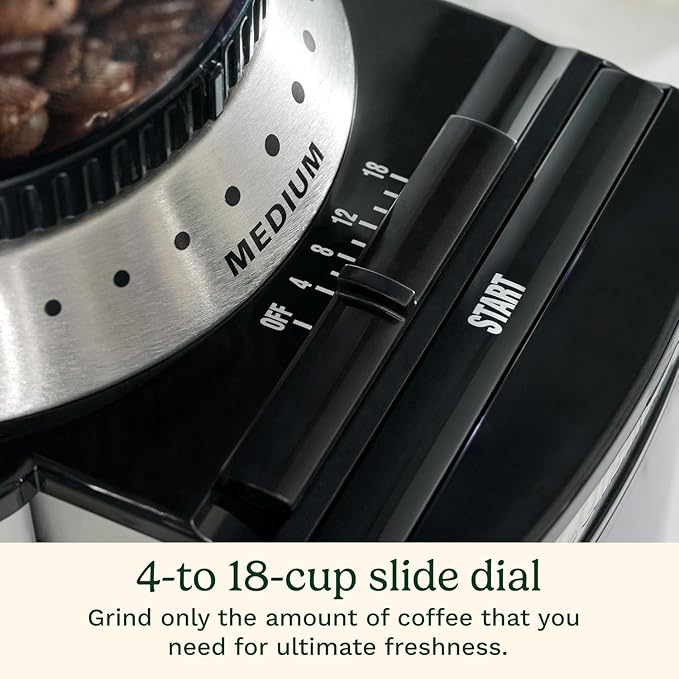Cuisinart Coffee Grinder, Electric One-Touch Automatic Burr Coffee Grinder with 18-Position Grind Selector, Cup Size Selector for 4 – 18 Cups, White Stainless Steel