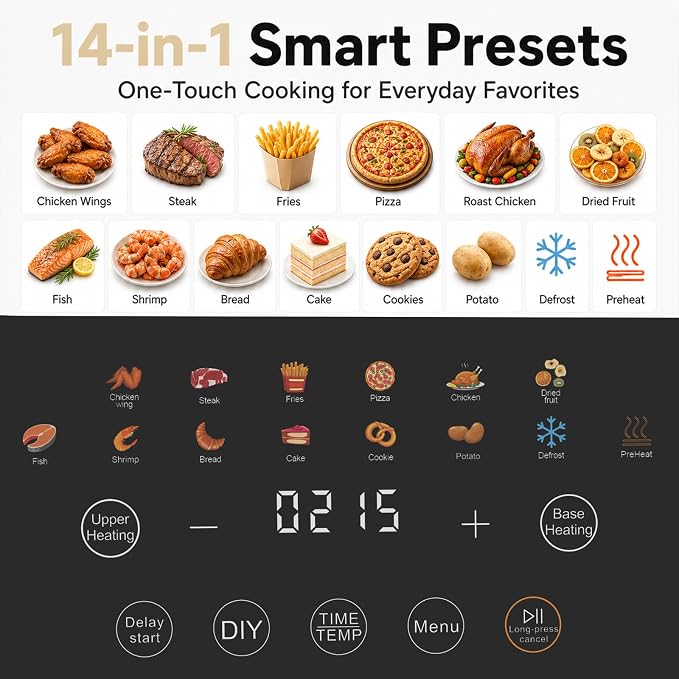 Fullwill 6Qt Air Fryer with Window, Dual Heating, 14-in-1/12 Presets (Wings, Steak, Fries, Pizza), 392°F, 1700W, Nonstick & Dishwasher-Safe Basket, PFOA-Free, Oil-Free Fast Cooking