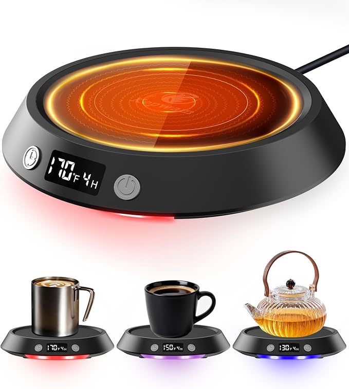 Kepwam Mug Warmer for Desk, Coffee Warmer with 3 Temp Settings & 2-9H Timer | 50W Fast Heating Beverage, LED Digital Display, Works for Coffee Mugs & Candle Jars, Multifunctional Gift fo Home & Office