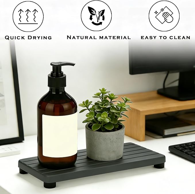 2PCS Stone Drying Tray, Water Absorbing Stone Tray for Sinks, Neat Diatomite Sink Trays, Fast Drying Kitchen Sponge Hand Soap Holder, Instant Dry Sink Coasters Used for Bathroom Counter -Dark Gray