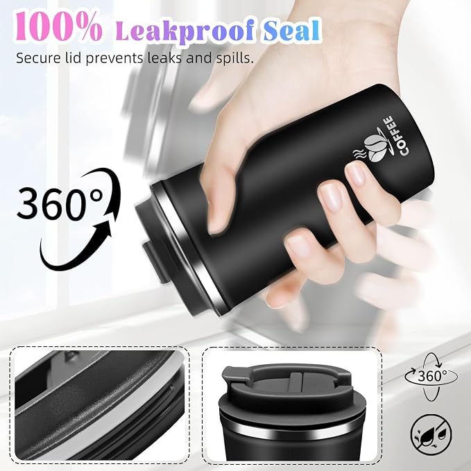 17oz Insulated Travel Coffee Mug with Flip Lid ¨C Leakproof Stainless Steel Insulated Coffee Tumblers, Reusable Coffee Cup for Hot & Cold Drinks, Perfect for Camping & On-the-Go