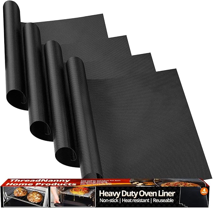Oven Liners for Bottom of Oven - 17"x 25" Large Heavy Duty Non-Stick 4 Pack | Heat Resistant to 500°F, BPA & PFOA Free, Reusable, Fits Electric, Gas, Toaster, Microwave Ovens & Grills, Spill Guard, Black