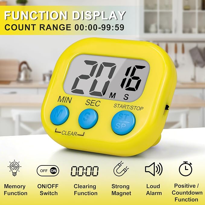 ZILLEEN Classroom Timer for Kids Teachers 2 Pack Digital Timers Blue Ye | Strong Magnetic, Large Screen, Big Button, Teacher Classroom Must Haves Kitchen Timers for Cooking Egg Exercise Study