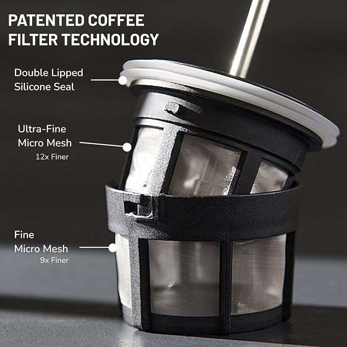 ESPRO Go P0 Ultralight French Press Coffee Maker for Travel, Vacuum Insulated Stainless Steel, 16 Ounces, Brushed Stainless Steel