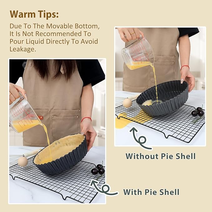 2 Pack 9.5 Inch Pie Pan with Removable Bottom for Baking Deep Quiche Dish | Deep Quiche Tart Pan Non Stick for Oven, Fluted Pie Dish Plate Tin for Apple, Pot Pies, Cheesecakes and Desserts Vnray