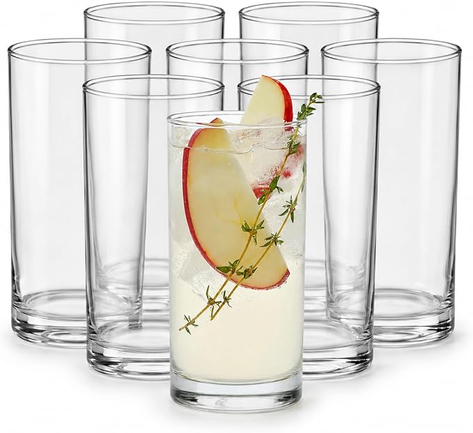 Heavy Base Drinking Glasses Set of 8, Weighted Clear Water Cups | 15.5 oz Capacity for Water, Juice, Soda, Cocktails, and More with Weighted Base and Dishwasher-Safe Cleanup