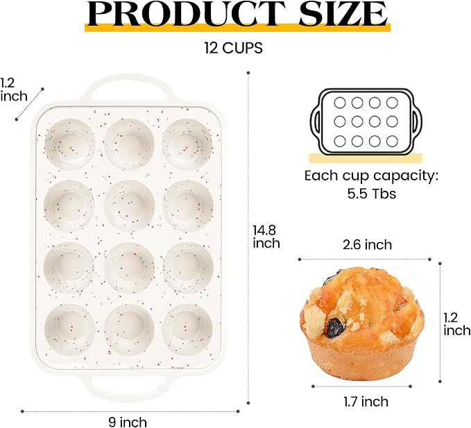 Silicone Muffin Pan with Metal Frame, Nonstick 12 Cup Regular Size Cupcake Pan, Silicone Muffin Tray for Baking Egg Bites Muffins Cupcakes Gifts for Mom Home Baker Kitchen (1 Pc, Cream) | Metal Frame, Nonstick, Cupcake Pan, For Baking Egg Bites Muffins...