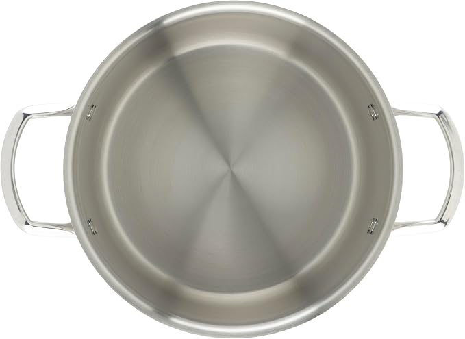 WINCO Tri-Ply Stock Pot, 6-quart-qt-6qt, Silver | Dishwasher safe, Triple-riveted handles, Dripless pouring, Great for Stocks, Soups, Pasta and Batch Cooking