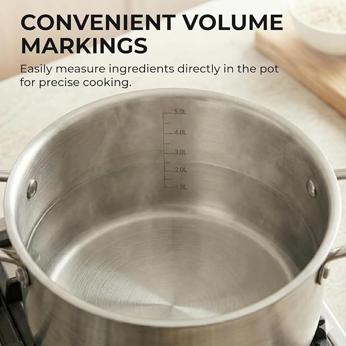 SUNHOUSE 6.5 Quart Stock Pot with Lid, Stainless Steel Pots for Cooking | Ultra thick 5-ply Base 18/10 Heavy Bottom Stainless Steel Pots for Canning, Boiling - Oven Safe & Induction Compatible