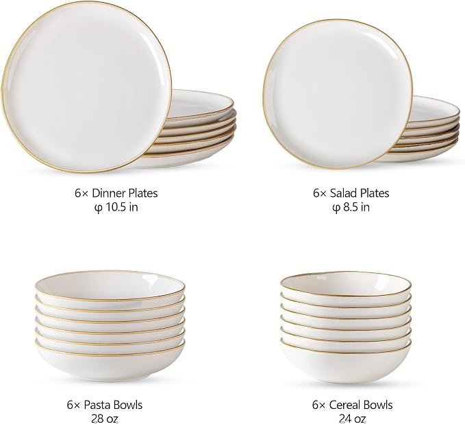 AmorArc Ceramic Dinnerware Sets for 6, 24Pcs Plates and Bowls Sets Dishes | Stoneware Handmade Reactive Glaze Dinner Set, Highly Scratch Resistant | Dishwasher & Microwave Safe Dishware