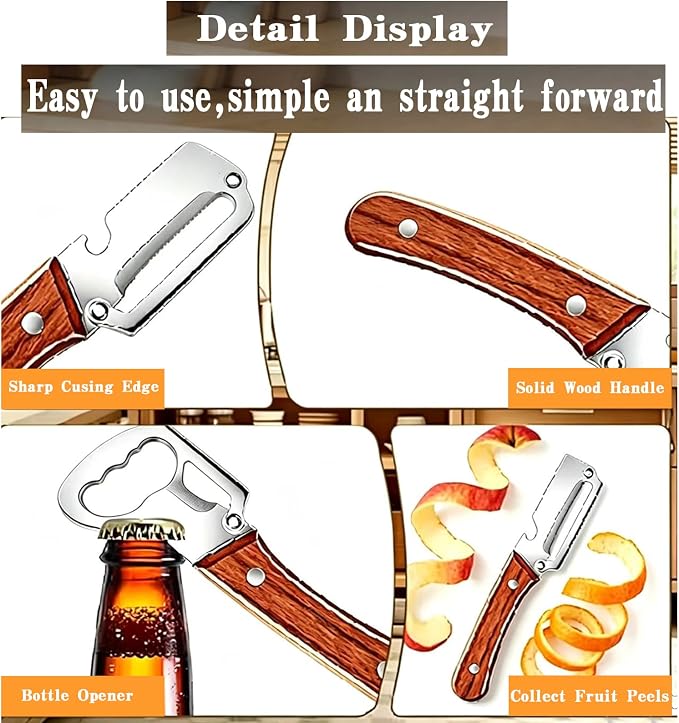 Multifunctional Vegetable Peeler for Kitchen, Stainless Steel Peeler With Bottle Opener and Wooden Handle, Kitchen Peeler for Fruit or Vegetables （2 pcs）