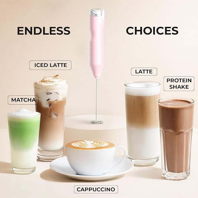 Zulay Kitchen Powerful Frother Wand AA Batteries Included, Ultra Fast Handheld Drink Mixer, Comfort Milk Frother, Stainless Steel Whisker, Frother Handheld for Coffee, Protein & Matcha - Frothmate 2.0