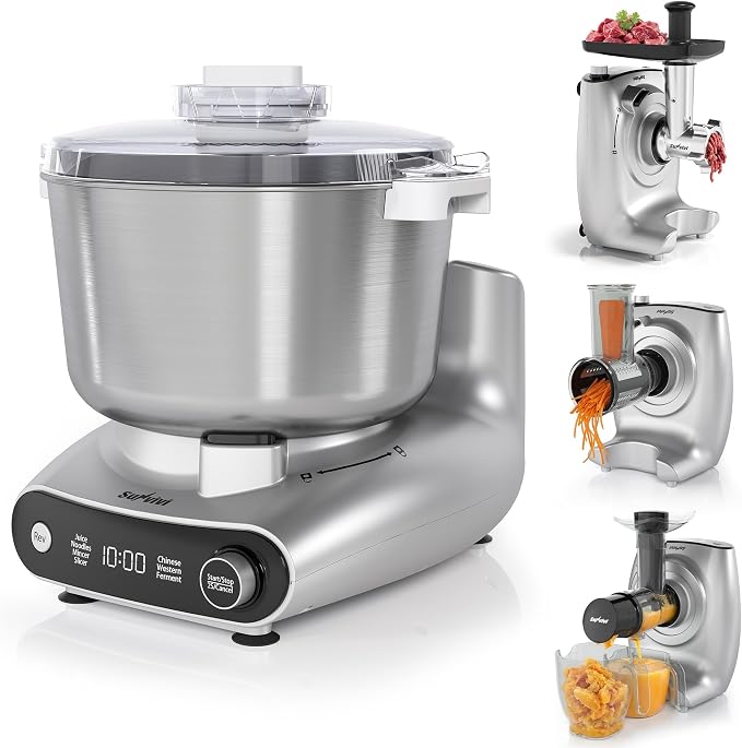 Electric Dough Mixer, Stand Mixer with Meat Grinder, Juicer | 4-in-1 Multifunctional Stand Mixer with Salad Maker 5.3QT Dough Mixer with Fermentation and Stainless Steel Bowl home Kitchen