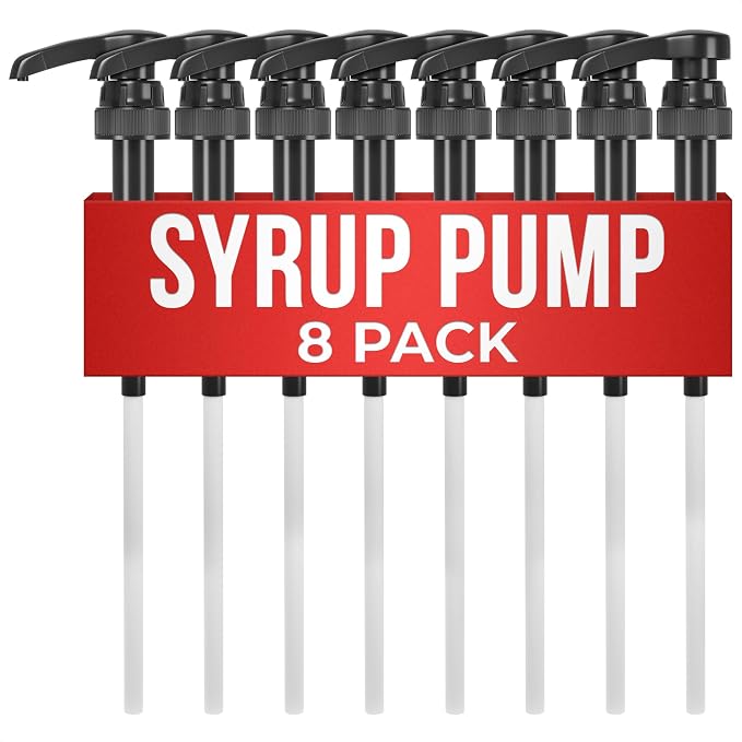 8 Pcs Coffee Syrup Pump for 750ml Bottles, 10ml per Press (Black) | Pumps for Syrup Bottles; Food-Grade Plastic; Adjustable Tube, Lockable Mechanism; for Coffee Bar and Home; Various Liquids