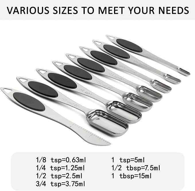 Measuring Cups and Spoons Set of 16 Magnetic Measuring Spoons Set | Stainless Steel Stackable Measuring Cups Magnetic Measuring Spoons with 1 Leveler for Dry and Liquid Ingredients