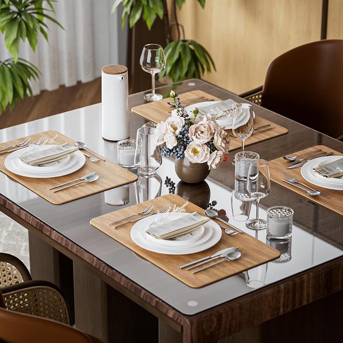Aofmee Faux Leather Placemats Set of 6 - Waterproof - Wipeable - Washable - Heat Resistant - Anti Slip Stain Resistant Kitchen Dining Table Place Mats, Suitable for Indoor & Outdoor Use, Easy to Clean