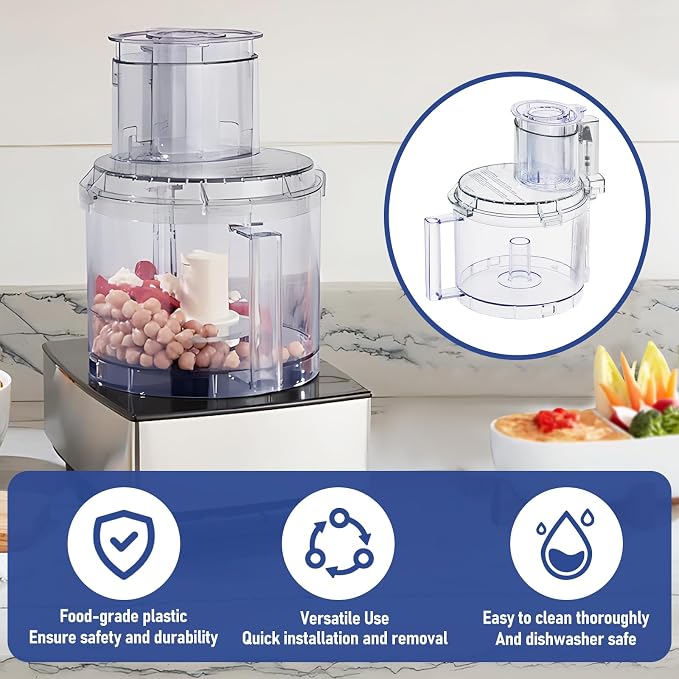 4 Locking Tabs Bowl DLC-005AGTXT1 Cover DFP-14NWBCT1 Food Processor 14-cup Work Bowl Kit Replacement with Pusher DLC-2014PT1,Fits Cuisinart DFP-14, DFP-14BCN, DFP-14BCNY