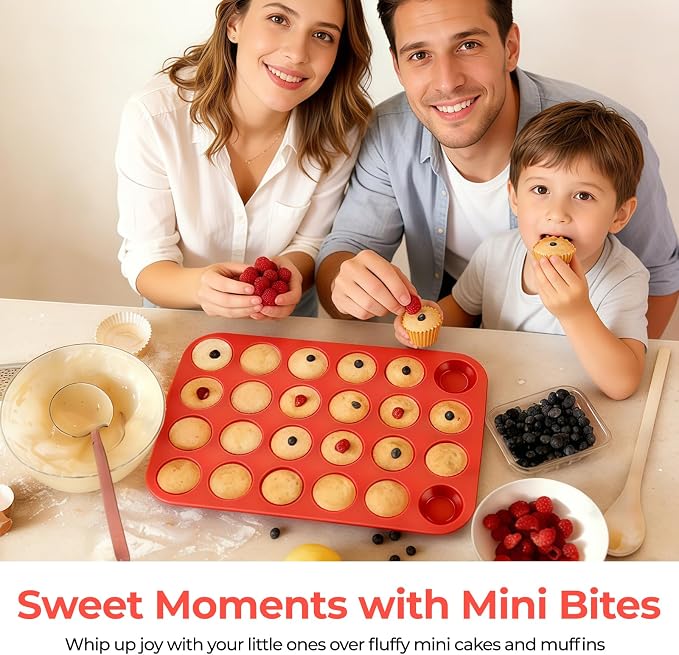 CAKETIME Silicone Muffin Pan Mini 24 Cups, 1 Pack Cupcake Pan, BPA Free | Nonstick, Food Grade Silicone Mold Baking Pan, Dishwasher Safe