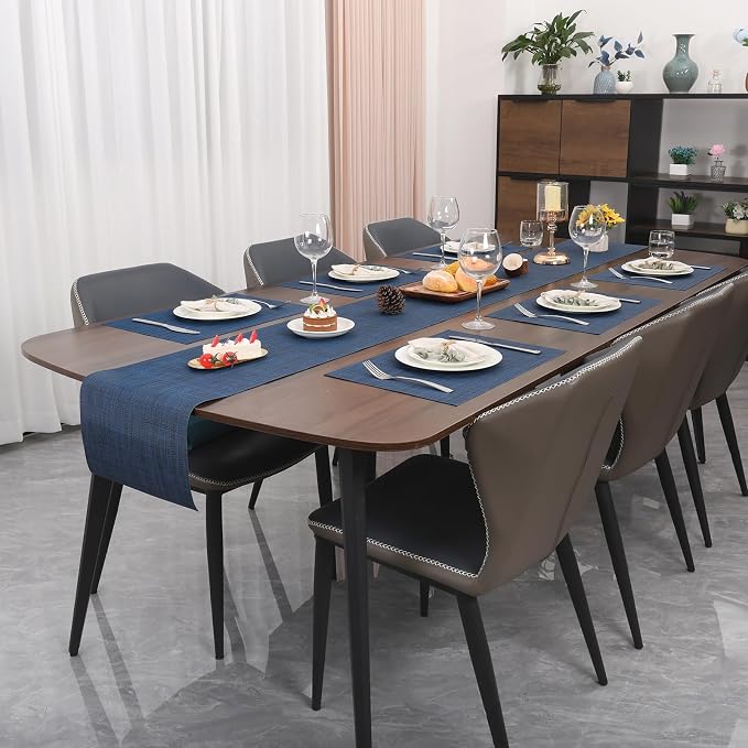 Myir JUN Placemats Set of 10 Kitchen and Dining Table Placemats | Vinyl Placemats Place Mats Indoor/Outdoor Set of 10 Washable Table Mats Non-Slip Place mats for Dining Table, Dark Blue