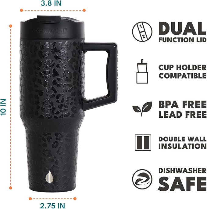 Elemental 100% Leak Proof 32oz Tumbler with Handle & Straw Travel Mug | Stainless Steel Double Wall Insulated Tumbler for Hot and Cold Beverages with Sip & Straw Lid